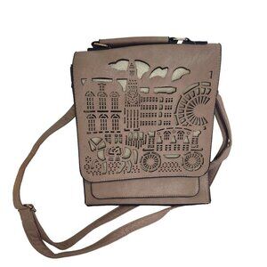 Unique Laser Cut Tan Faux Leather Convertible Bag Purse